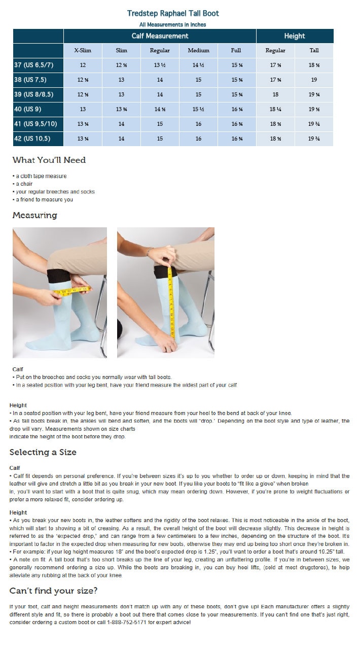 Tredstep Boots Size Chart
