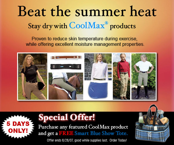 Special Offer!  Purchase any featured CoolMax Product and receive a FREE SmartBlue Show Tote