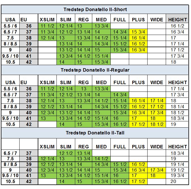 Tredstep Boot Size Chart