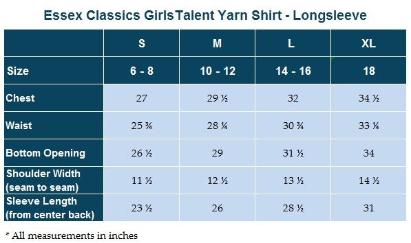 Sizing Chart for Essex Classics Girls Talent Yarn Shirt - Longsleeve