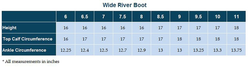 dublin river boots iii size chart