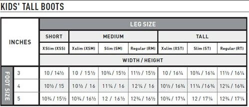 Sizing Chart for Ariat Youth Heritage Contour Tall Boot