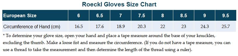 Sizing Chart for Roeckl Mannheim Glove